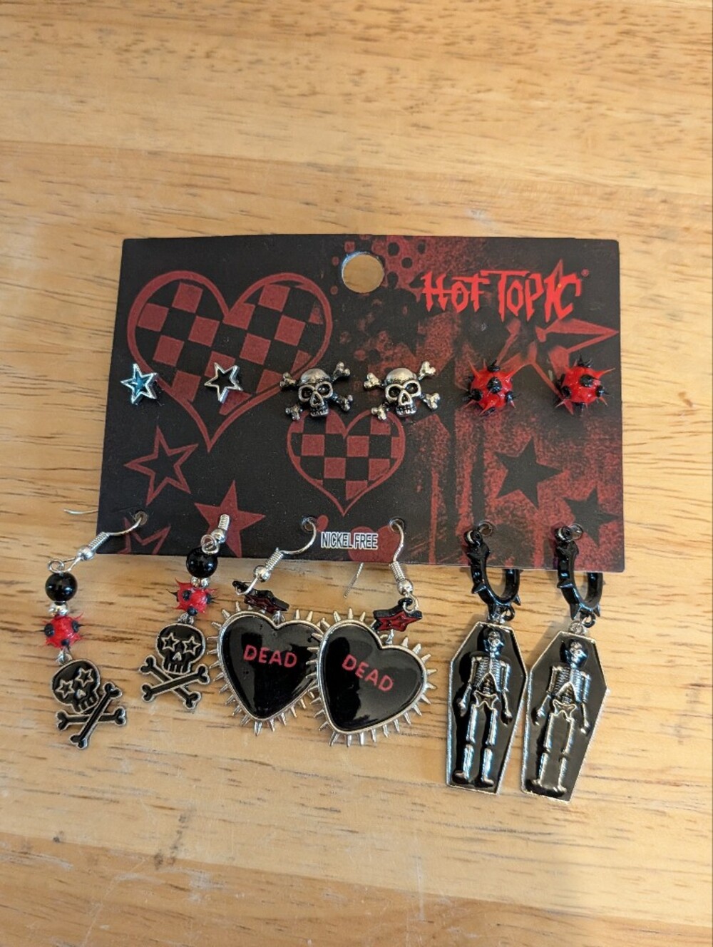 Hot Topic Kids' Red and Black Punk Charm Earring Set
